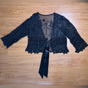 Elegant Black Sheer Lace Cardigan